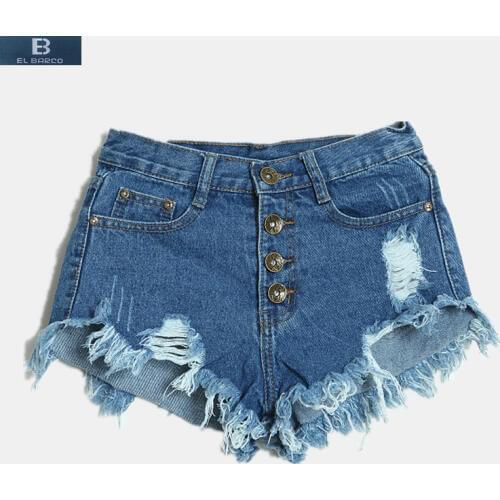 [EL BARCO] 2017 New Rapped Hole Sexy Women Summer Denim Shorts Jeans Cotton High-Waist Blue Black White Pink Female Casual Short