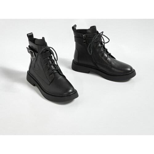 SKLFGXZY Motorcycle Boots Ankle Women Genuine Leather Side Zip Round Toe Fashion Female Shoes Handmade