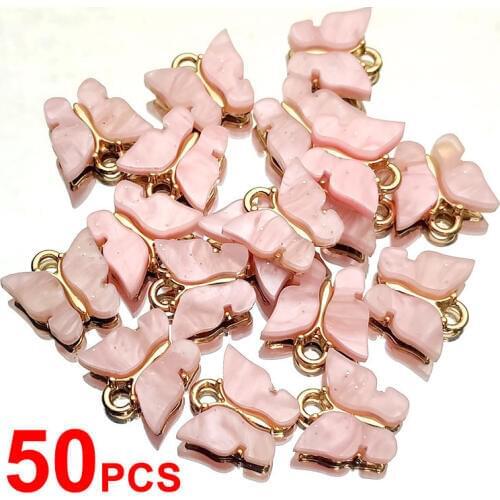 Flatfoosie 50Pcs/set Fashion Acrylic Butterfly Jewelry Accessories Gold Color Charm Jewelry for Making DIY Earrings Necklaces