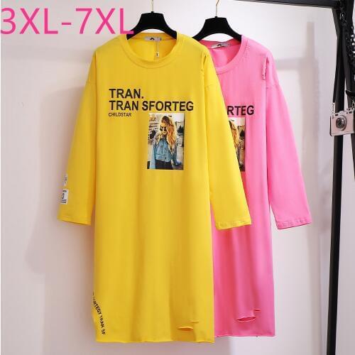 Plus size T-shirt dress for women 4XL 5XL 6XL 7XL new 2021 summer large short sleeve loose casual cotton yellow print dresses