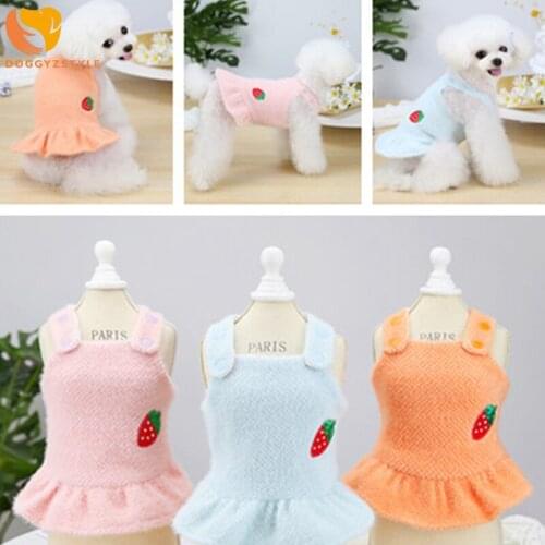 Dog Dress Winter Pet Clothes Cute Strawberry Puppy Cat Fleece Skirt for Small Medium Dogs Schnauzer Teddy Clothing Drop Shipping