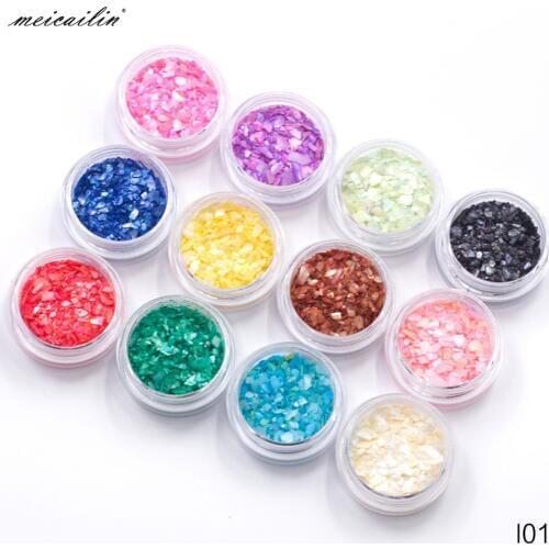 1 Set/Lot 12Mix Color 3D Shell Nail Glitter Powder Flakes Irregular Shell Paper Slice Nail Sequins Fragment for UV Gel Nail Art