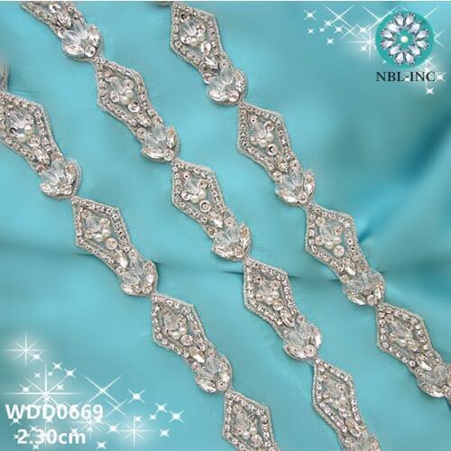 10 yards) Wholesale bridal beaded crystal rhinestone applique trim iron on for wedding dresses belt WDD0669