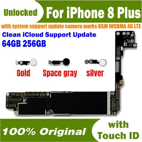 Original Unlocked for iphone 8 & 8 Plus Motherboard with Touch ID For iPhone 8 Plus & 8G Logic board With chips Support LTE 4G