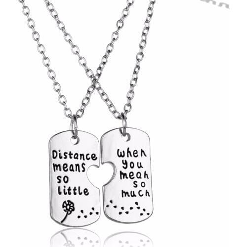 2PC Long Distance Relationship Necklace Dandelion Jewelry Distance Means So Little When You Mean So Much Necklace His& Her Gifts