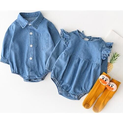 2019 Summer Baby Bodysuits Baby Cotton Shirt Collar Cowboy Triangular Crawl Clothes Baby Girl Clothes