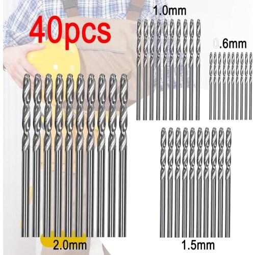 40pcs 0.6-2.0mm HSS Twist Drilling Bits Straight Shank Electrical for Metal Wood Plastic Drill Bit Set Tools