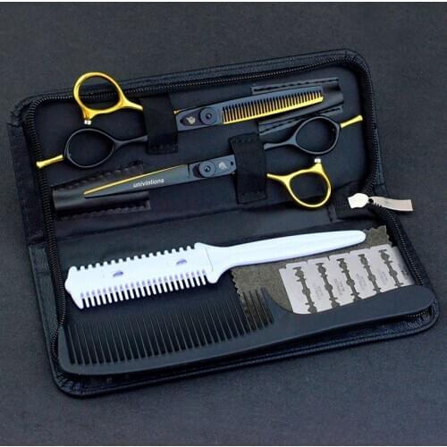 5.5/6" wrap gift black golden hairdressing scissors shear hair cutting scissors thinning salon de coiffure barbershop supplies