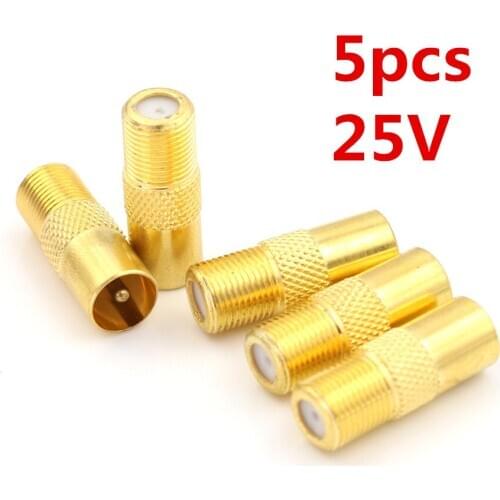 5pcs 25V Coaxial Coax RF Adapter Connectors TV PAL Male Plug to "F" Female M/F Electrolytic Capacitors