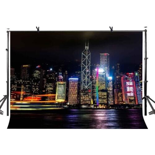 7x5ft City Night Backdrop Hong Kong Victoria Harbor Photography Background and Photography Studio Backdrop Props