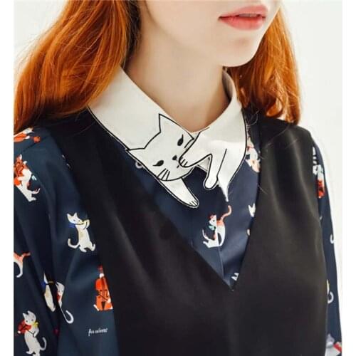 Tie Cute Embroidery White Fake Collar England Retro Chiffon Fake Collar Womens Detachable Lapel Shirt Clothing Accessories