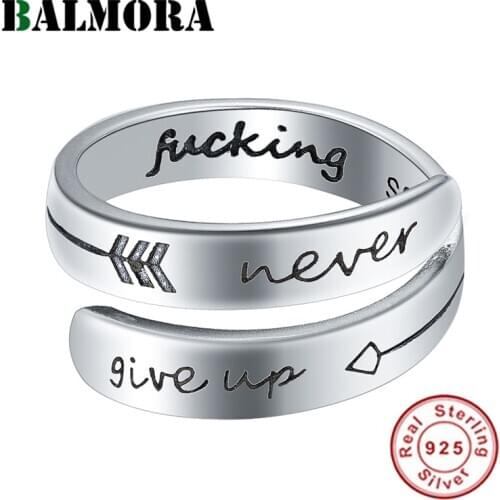 BALMORA 100% 925 Silver Never Give Up Ring For Loves Girl Vintage Wrap Twisted Ring Statement Ring Jewelry Valentines Day Gift