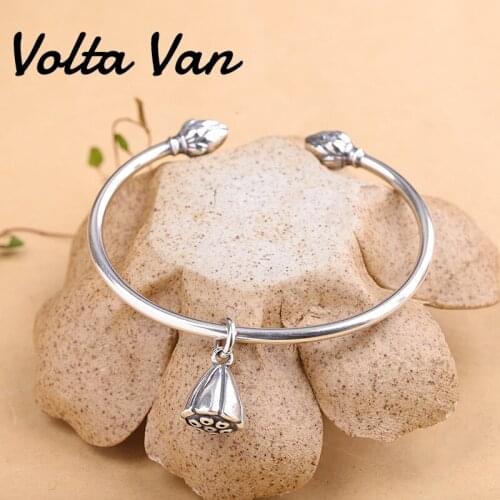Volta Van 2021 New 925 Sterling Silver Women Bangles Elegant Fine Jewelry Lotus Concise Trendy Design Fashion Silver Bracelet