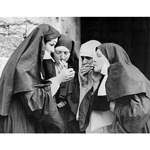 Black White Nuns Smoking Posters Canvas Prints Painting Wall Decor Art Picture Artwork Home Decor for Living Room
