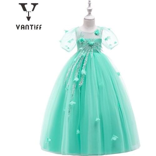 Children Mesh Princess Dress for Girls Fancy Princess Long Skirt Bubble Sleeve Kids Clothing Beauty Costume Wedding Dresses