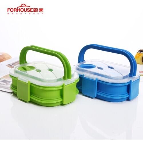 Double layer Silicone Lunch Box Collapsible Food Storage Container Bento BPA Free Microwavable Portable Picnic Box With Spoon