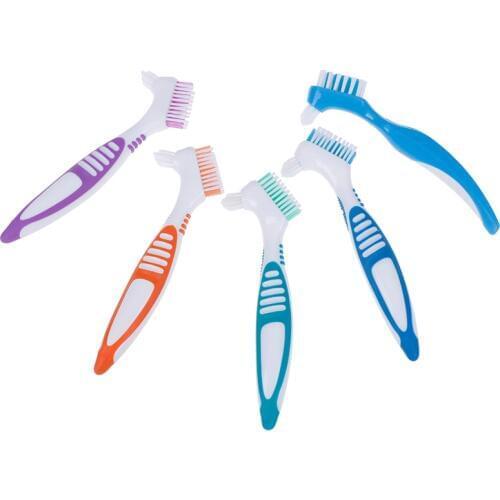 Two-tone Denture Brush Teeth Whitening ,Denture Cleaning Brush Multi-Layered Bristles False Teeth Brush Oral Care Tool
