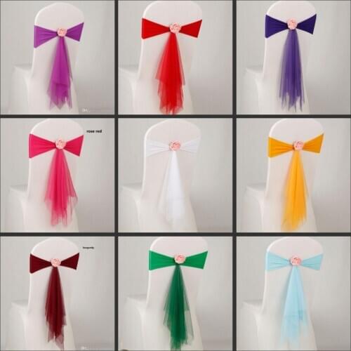 Spandex Lycra Chair Sashes Elastic Satin Chair Bands with Buckle for Wedding Chair Cover Sashes Bows