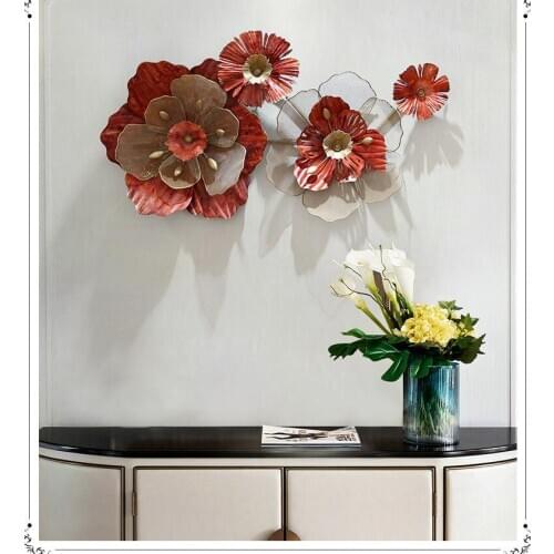 European Wrought Iron Red Flower Wall Hanging Home Livingroom Bedroom Wall Mural Decoration Restaurant Hotel Wall Sticker Crafts