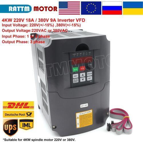 4KW 220V or 380V inverter VFD 3 phase Output Frequency Converter Adjustable Speed 400Hz 18A/9A Speed control