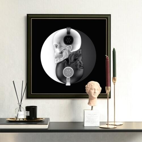 CHENFART Beat Of Balance Skull Music Cuadros Decor Black and White Oil Paintings Canvas Wall Art for Home Decorations