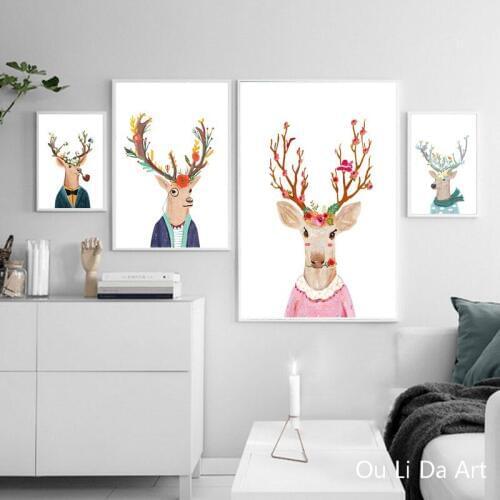 No frame cartoon pet Mr Mrs deer animal canvas printings oil painting printed on canvas modern home wall art decoration picture