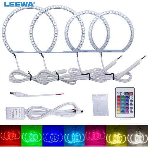 LEEWA 2X131MM 2X104MM For E46/5 E46 Compact(00-04) E83/X3 LED 5050SMD RGB Wireless Remote Angel Eeys Ring Lights #CA4411