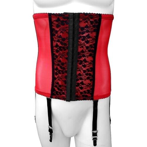 Sissy Slimming Corset Cincher Shaper Body Shapewear With garters Mens Lace Sexy Underbust Club See Through Tummy Belt Girdle