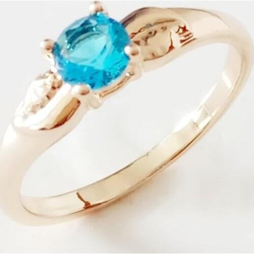Hot Selling Girl Ring 585 Rose Gold Color Jewelry Classic New Fashion Round Shape Light Blue Cubic Zircon Women Ring