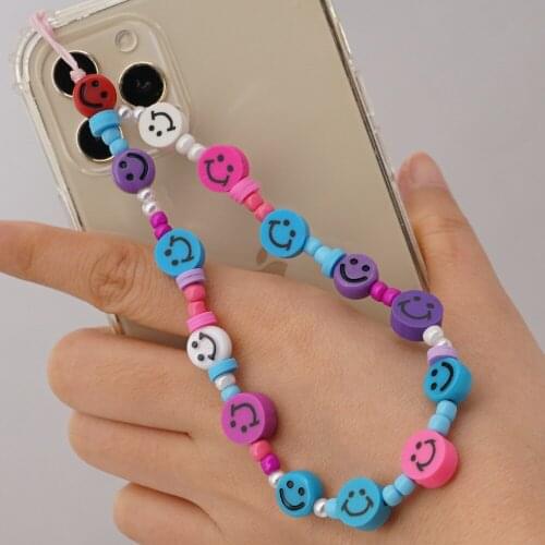 Fashion Smiley Strap For Phone Chain Mobile Chains Phone Beads String Colorful Lanyard Smile Face Telephone Jewelry