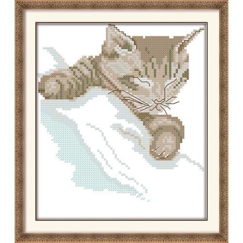 Sleeping cat (2) cross stitch kit cartoon animal aida 14ct 11ct count print canvas stitches embroidery DIY handmade needlework