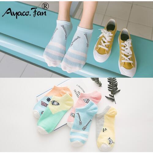 5Pairs=10Pieces Cartoon Women Socks Summer New Cotton Invisible Socks Cute Animal Girls Ankle Socks harajuku Breathable Socks
