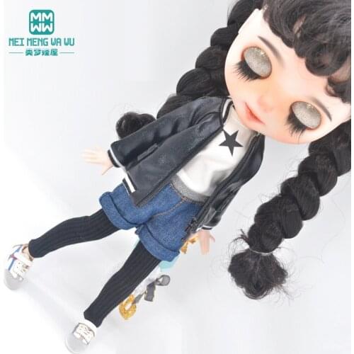 NEW Blyth Doll clothes Toys Azone OB23 OB24 doll accessories Fashion shiny jacket, sneakers Denim shorts