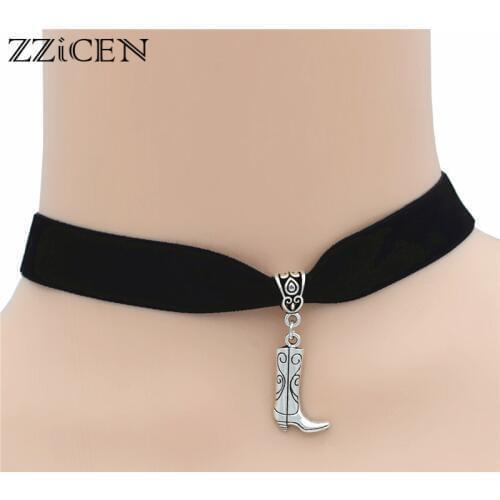 New 2018 Chic Vintage Antique Women Shoes Cowboy Cowgirl Boot Charms Pendant Choker Necklace Valentines Day Gift Jewelry