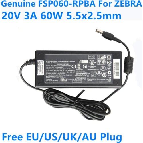 Genuine FSP060-RPBA 20V 3A 60W 5.5x2.5mm AC Adapter For ZEBRA 888TT TLP2844 TLP3844-Z GC420D GC420T Printer Power Supply Charger