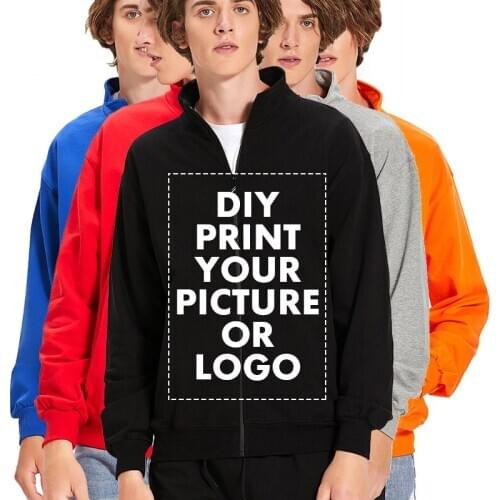 Autumn Winter Cotton Sweatshirt Men Women Solid Color Sportswear Zipper Unisex Custom Printed Picture Logo Cotton Hoodie