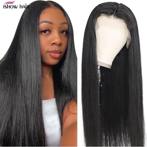 Ishow Transparent 5x5 Closure Wig Human Hair Wigs Brazilian Bone Straight Lace Front Wigs Pre plucked 4x4 Lace Closure Wig