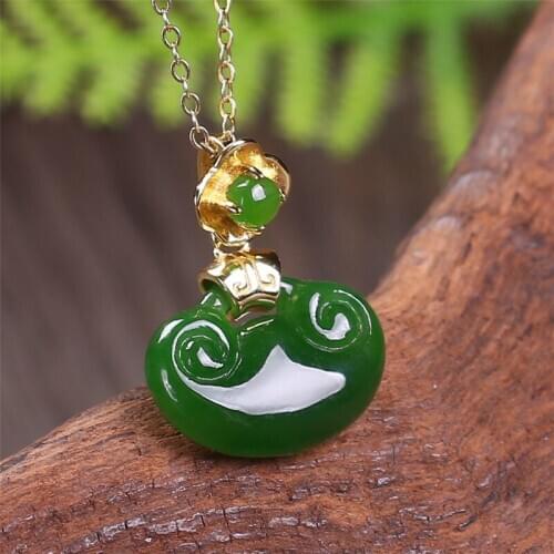 Natural Hetian Jade Ruyi Gold Pendant S925 Sterling Silver Inlaid Jasper Pendant Fashion Style