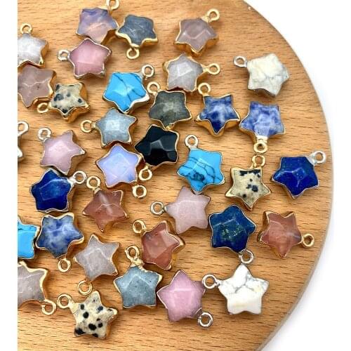 5pcs/pack Star-shaped Charms Natural Semi-precious Stone Section Pendants Agate Rose Quartz DIY for Making Necklace 13x16mm Size