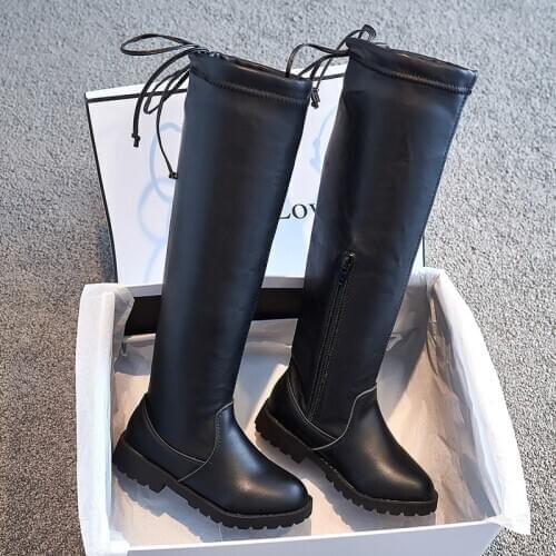 Girls' boots over the knee long tube childrens high boots, big childrens plus velvet cotton princess boots autumn and wint