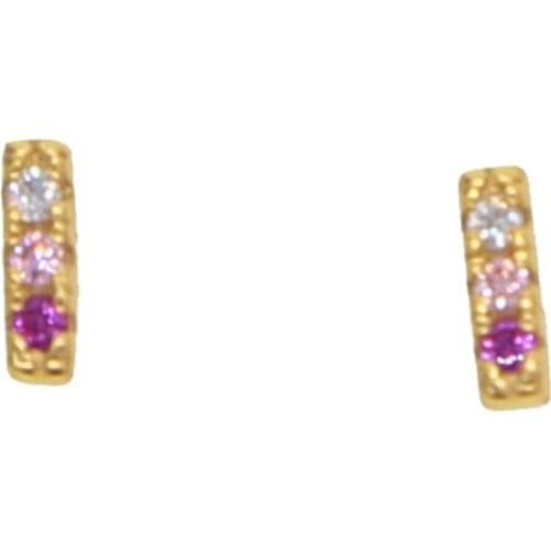 Delicate minimal tiny bar earring studs 100% 925 sterling silver mini 3 cz red pink white stone paved girls gold filled earring