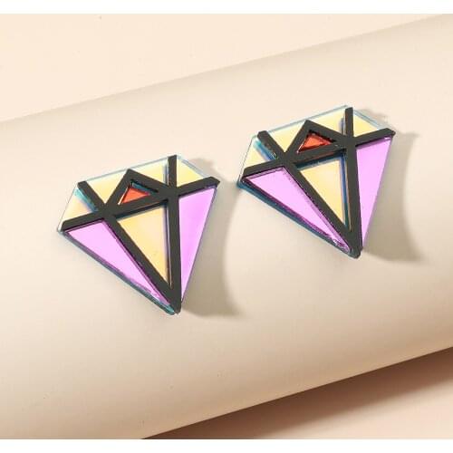 2021 New European Hot Sale AB Color Stitching Geometric Acrylic Earrings for Women Shiny Stud Earrings Fashion Jewelry Bijoux