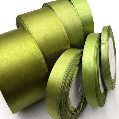 25 Yards O-Green Silk Satin Ribbon Wedding Party Decoration Gift Wrapping Christmas New Year Apparel Sewing Fabric Ribbon 52