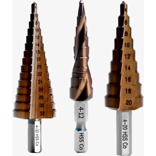 4-12mm 4-20mm 4-32mmHSS Step Hole Saw Drill Bit straight Groove step drill bits Stainless steel hole cutter core drill