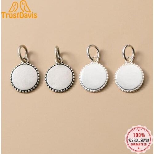 TrustDavis Real 925 Sterling Silver Fashion Geometric Round Coin Flower Charm Pendant Handmade DIY Accessories Jewelry DZ271