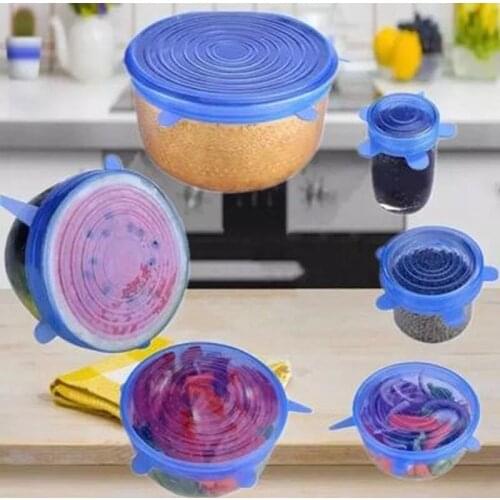 6PCS Silicone Stretch Lids Universal Silicone Food Wrap Bowl Pot Lid Silicone Cover Pan Cooking Kitchen Accessories