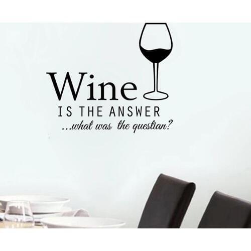 Wine Quote Vinyl Wall Sticker Kitchen Decoration Wine Is the Answer Lettering Wall Decals Home Creative Wall Vinyl Art AJ537