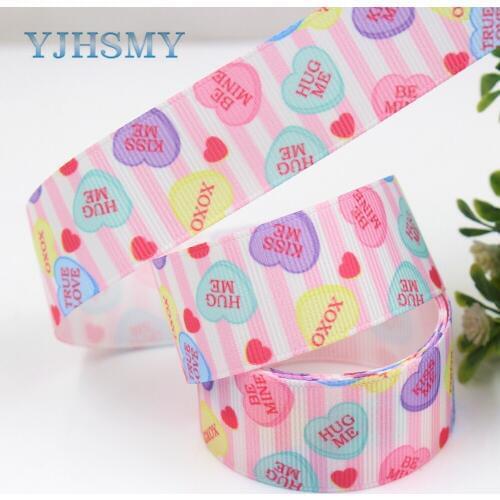 YJHSMY G-18702-588,25 mm 10 yards Heart-shaped Printed grosgrain ribbons,Valentines Day DIY handmade Hair accessories Materials