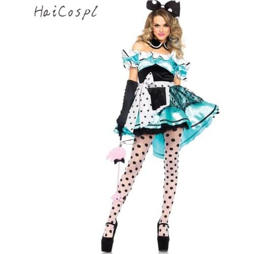Halloween Sexy Dress Women Girls Alice in Wonderland Cosplay Costumes Off Shoulder Dot Party Fancy Maid Dresses