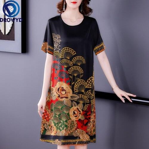 2021 Silk Dress Printed Commuter Dresses Summer Womens O-neck Tight-Fitting Party Vestidos Fashion High-end Long Floral Dress